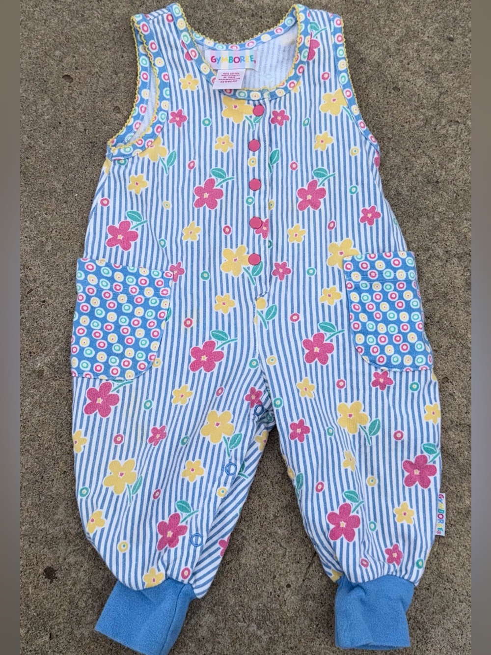 1995 Gymboree 🌈 rainbow tag Striped Floral Snap-Front romper. Newborn 0-6m